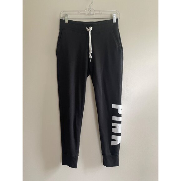 Victoria's Secret PINK Jogger Womens S  Black Tapered Leg PINK Spellout - Picture 1 of 6
